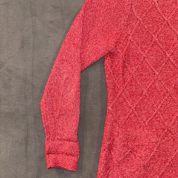 LL Bean Womens Red Pink Long Button Down Cardigan Diamond Knit 100% Cotton Small - Picture 9 of 14